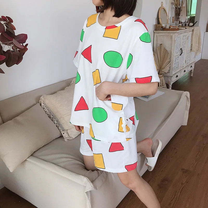 Pijama Sin Chan Man Pajama Sinchan Cotton Summer Short Sets Japanese Pajamas for Couples Man and Woman Sleepwear 2024