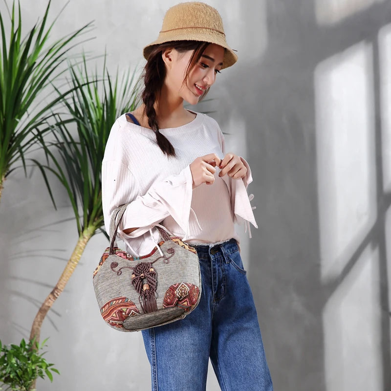 Women Linen Casual Handbag High Quality Travel Shoulder Bag