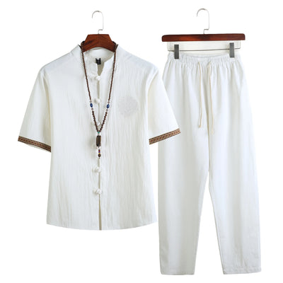 Mens Linen Sets 2023 Summer Men Streetwear Jogger Shirts
