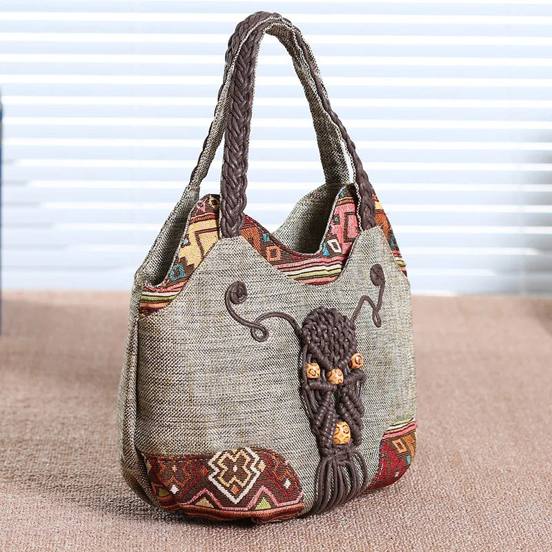 Women Linen Casual Handbag High Quality Travel Shoulder Bag