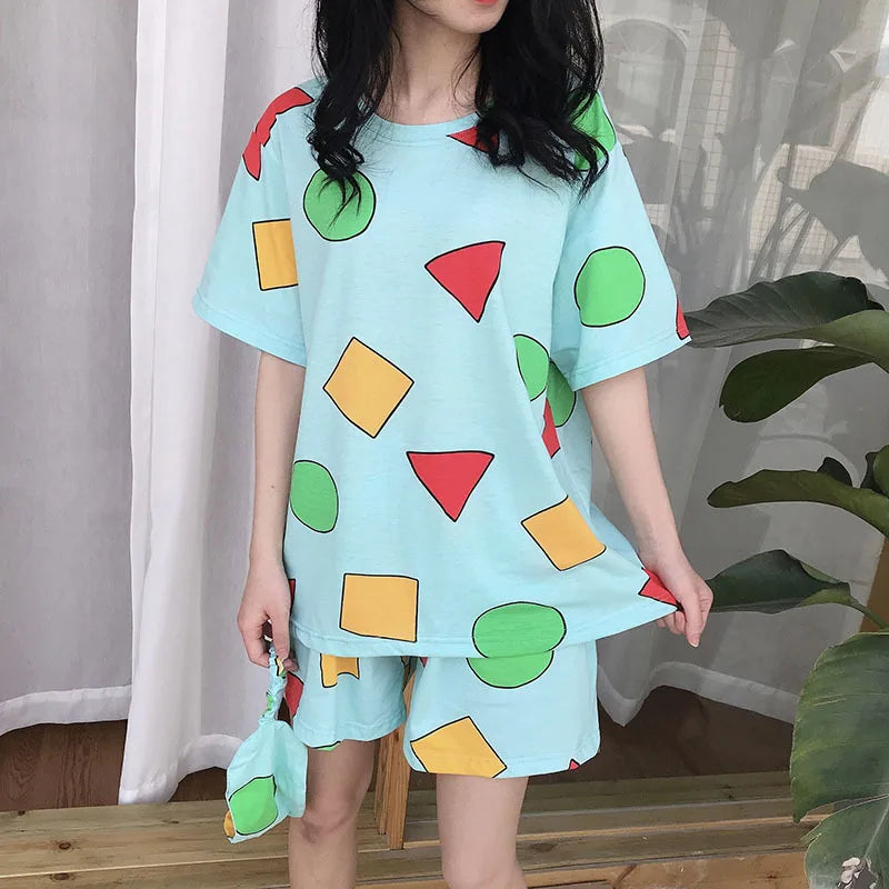 Pijama Sin Chan Man Pajama Sinchan Cotton Summer Short Sets Japanese Pajamas for Couples Man and Woman Sleepwear 2024