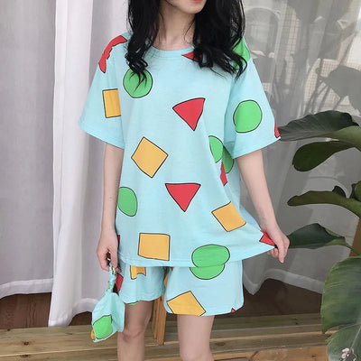 Pijama Sin Chan Man Pajama Sinchan Cotton Summer Short Sets Japanese Pajamas for Couples Man and Woman Sleepwear 2024