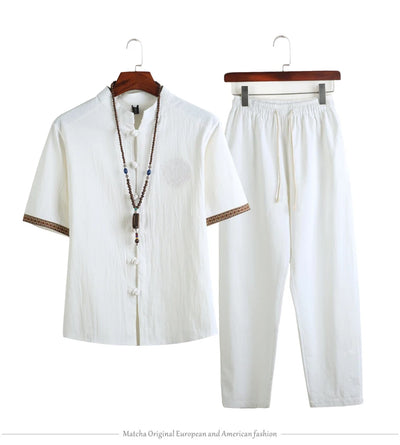Mens Linen Sets 2023 Summer Men Streetwear Jogger Shirts