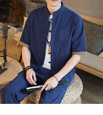 Mens Linen Sets 2023 Summer Men Streetwear Jogger Shirts