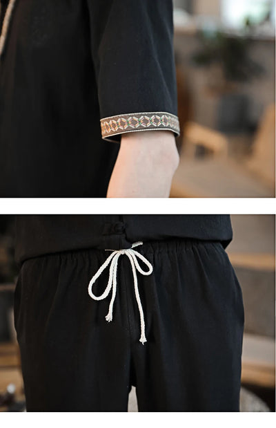 Mens Linen Sets 2023 Summer Men Streetwear Jogger Shirts