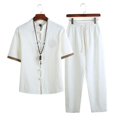 Mens Linen Sets 2023 Summer Men Streetwear Jogger Shirts