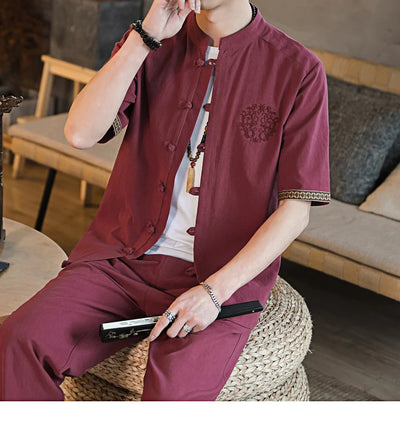 Mens Linen Sets 2023 Summer Men Streetwear Jogger Shirts