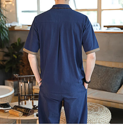 Mens Linen Sets 2023 Summer Men Streetwear Jogger Shirts