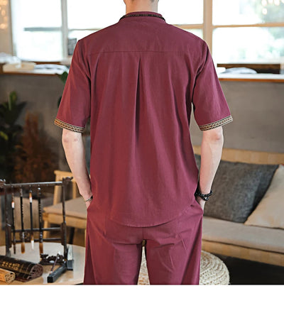 Mens Linen Sets 2023 Summer Men Streetwear Jogger Shirts