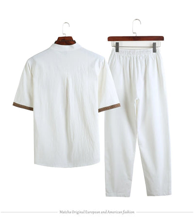 Mens Linen Sets 2023 Summer Men Streetwear Jogger Shirts