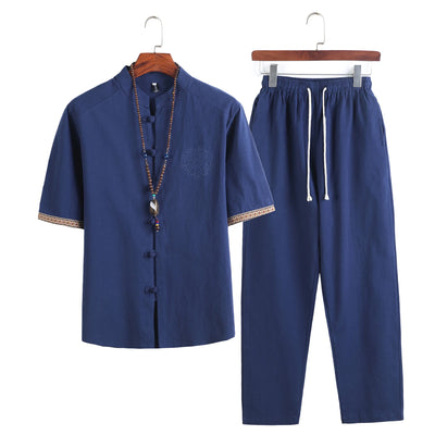 Mens Linen Sets 2023 Summer Men Streetwear Jogger Shirts