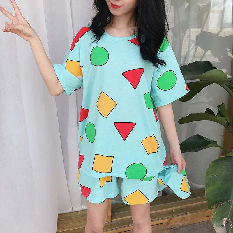 Pijama Sin Chan Man Pajama Sinchan Cotton Summer Short Sets Japanese Pajamas for Couples Man and Woman Sleepwear 2024