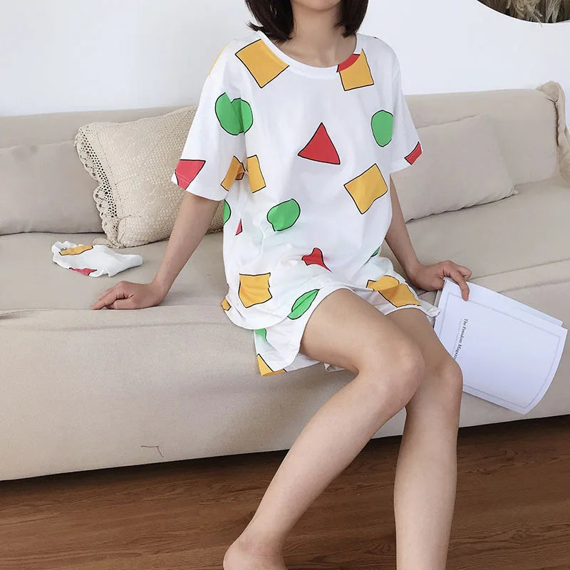 Pijama Sin Chan Man Pajama Sinchan Cotton Summer Short Sets Japanese Pajamas for Couples Man and Woman Sleepwear 2024