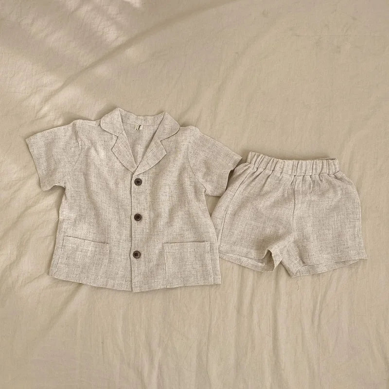 Baby Boy Girl Clothes Sets Shirt+Short Linen Summer