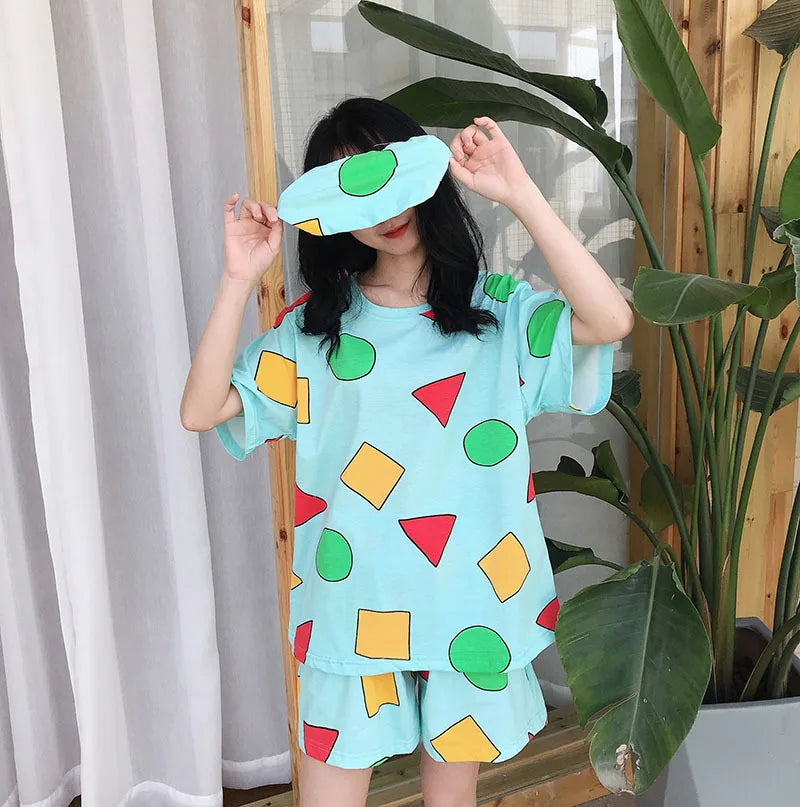 Pijama Sin Chan Man Pajama Sinchan Cotton Summer Short Sets Japanese Pajamas for Couples Man and Woman Sleepwear 2024