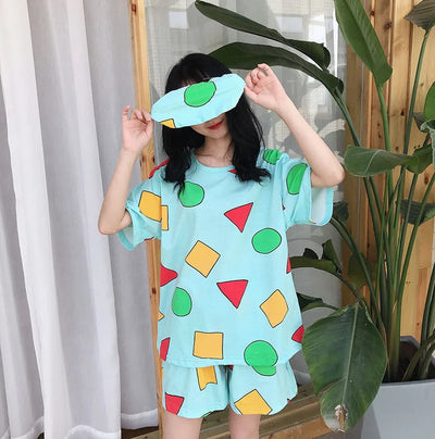 Pijama Sin Chan Man Pajama Sinchan Cotton Summer Short Sets Japanese Pajamas for Couples Man and Woman Sleepwear 2024