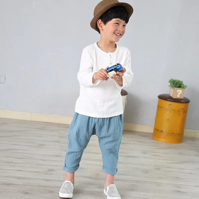 children t shirts fashion linen pleated boys t shirt
