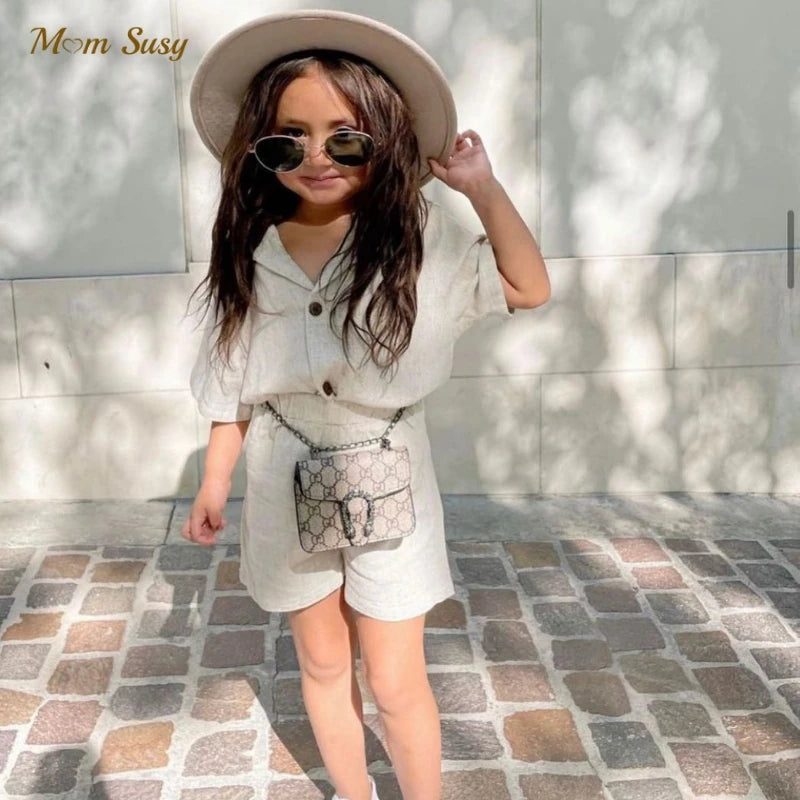 Baby Boy Girl Clothes Sets Shirt+Short Linen Summer