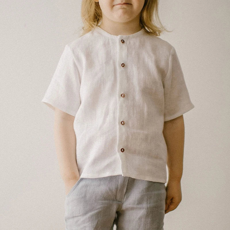 Boys Cotton And Linen Short-Sleeved