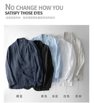 2025 Summer New Men's Linen Casual Suit Top Solid Color Lightweight Breathable Luxury Cotton Hemp Top 100% Linen Fabric