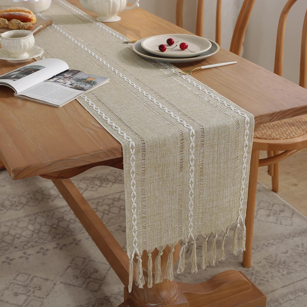 Rustic Embroidered Woven Polyester Fabric