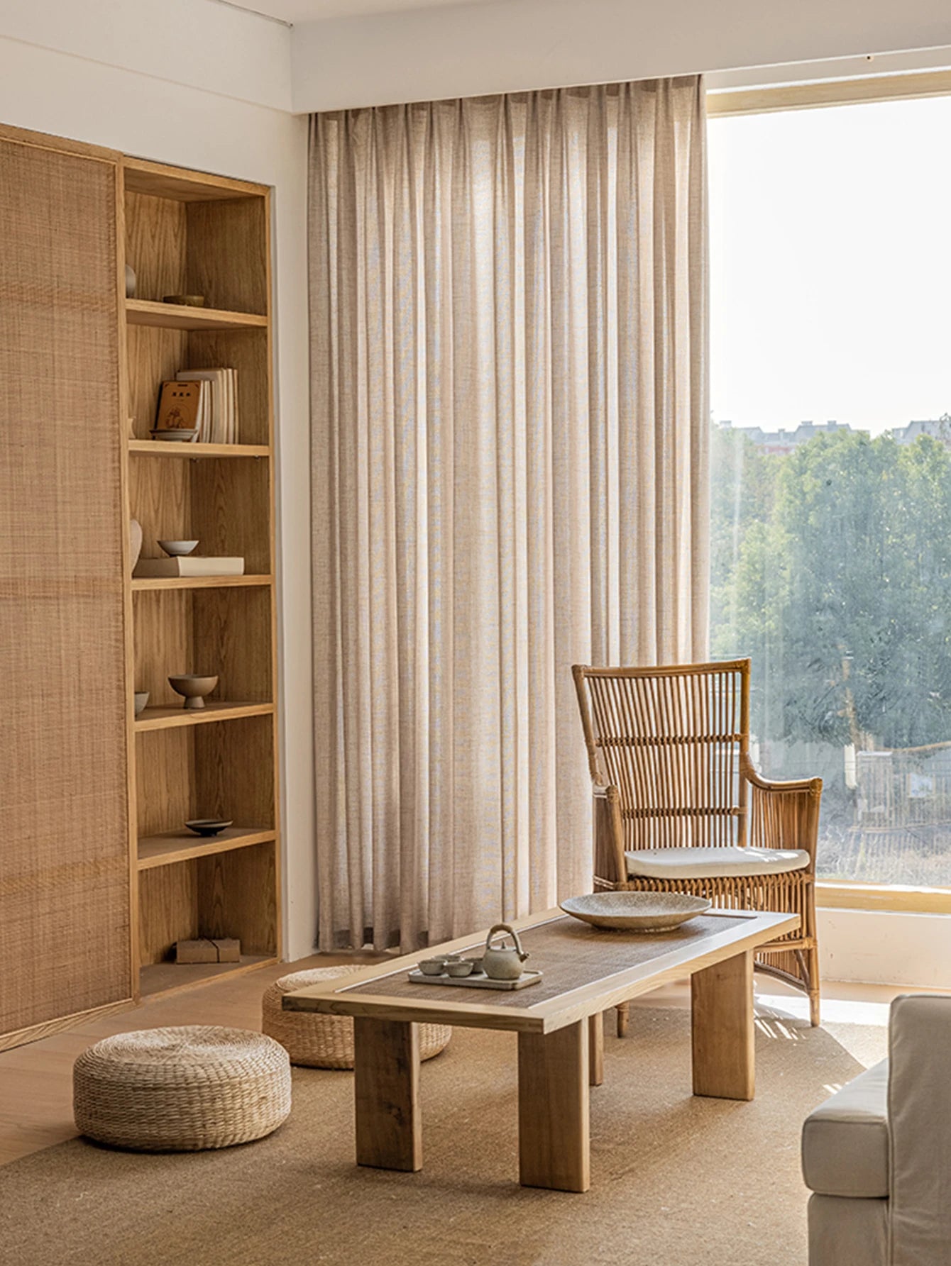 Linen-Effect Sheer Curtain Panel