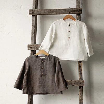Chic Casual Cotton Linen Shirt Children's 2024 New Retro