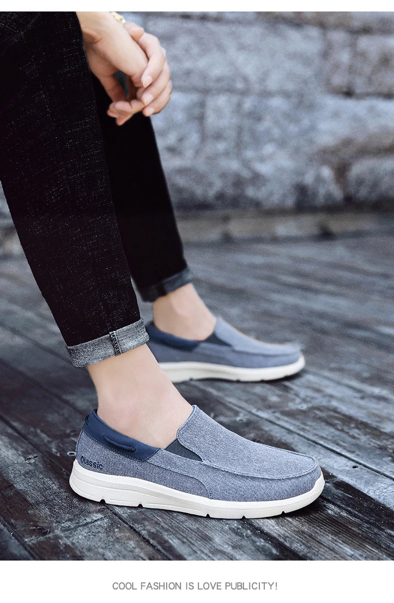Men’s Summer Breathable Canvas Shoes Lightweight Slip-On Casual Flats