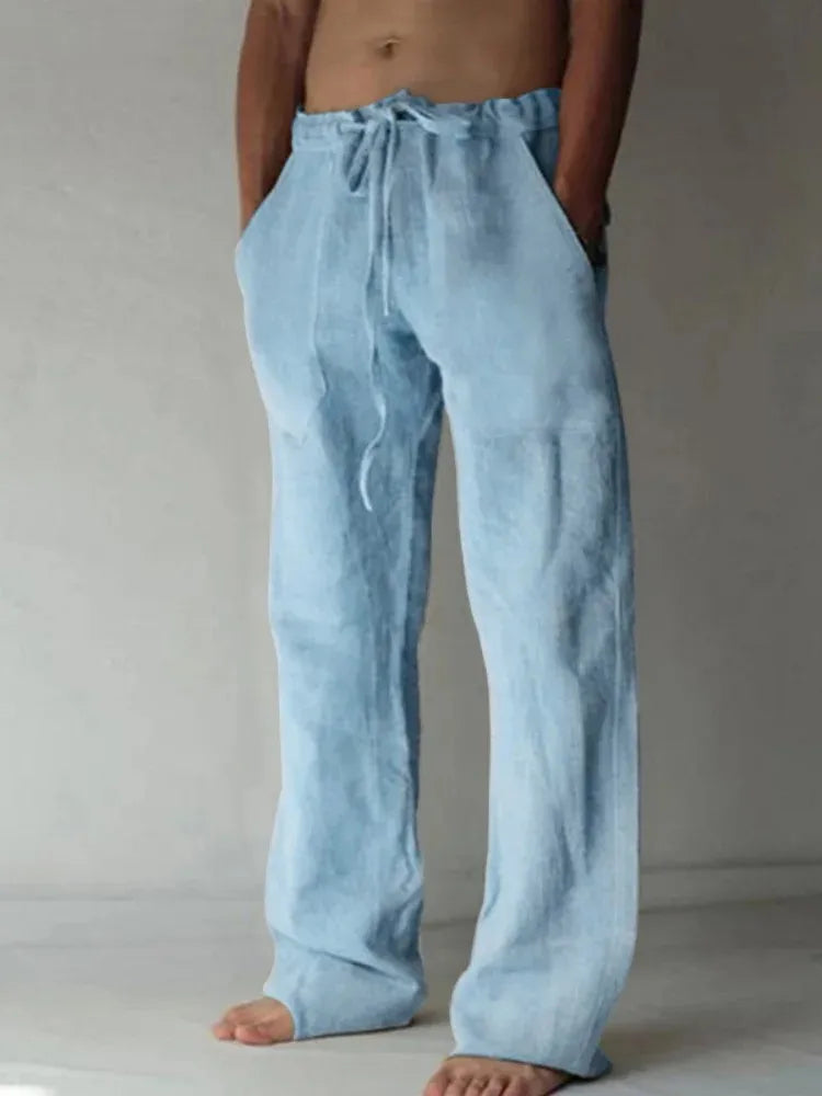 Men's Cotton Linen Long Pants Summer Solid Color