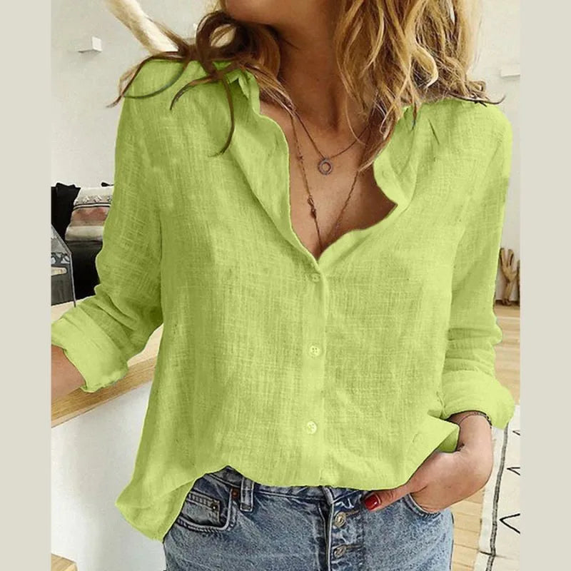 2025 New Linen Cotton Shirts Fashion Women Single Breasted Button Lapel Blouses Shirt Elegant Long Sleeve Loose Tunic Clothing