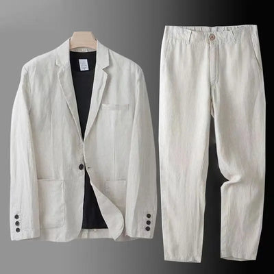 Spring Autumn Fashion Men Linen Two-piece Set Blazer Jacket