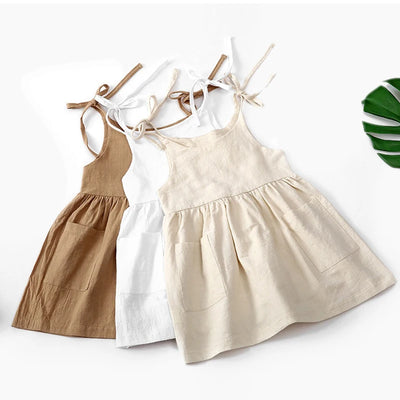 Kids Girls Summer Cotton Princess Dress Linen Suspenders