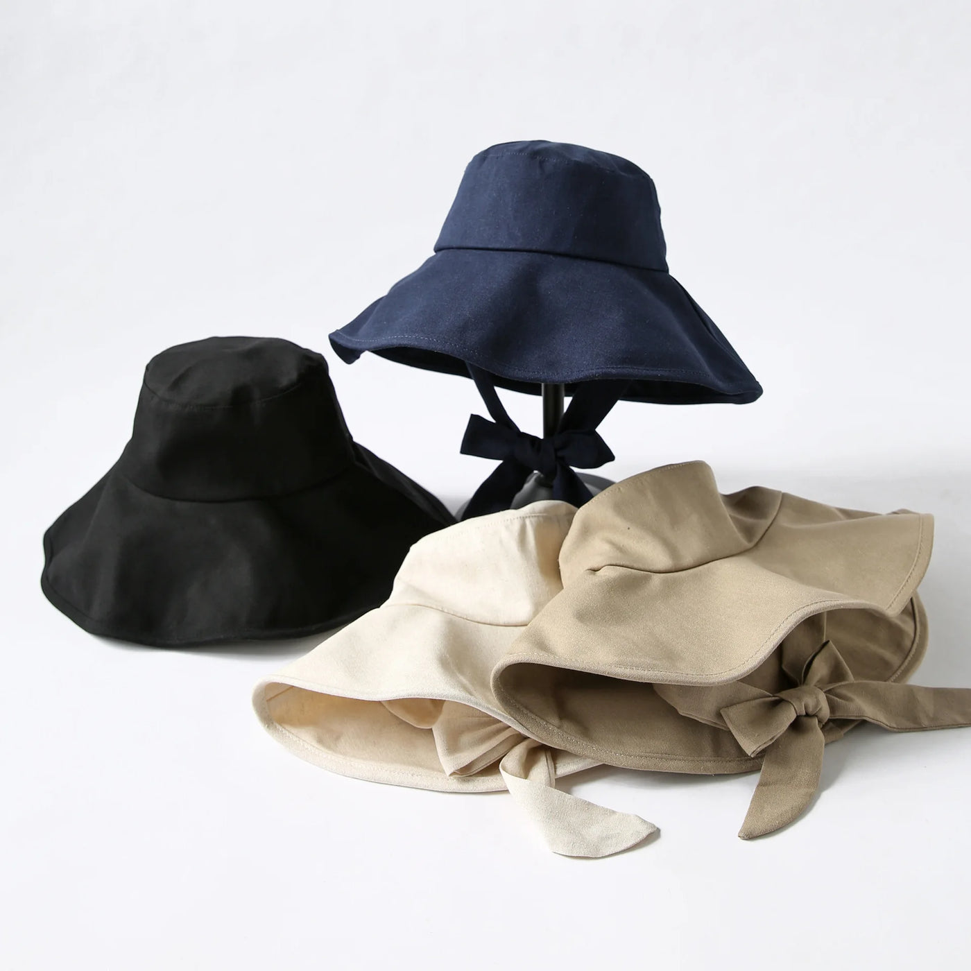Summer Spring Japan Tie Bucket Hat Women Korean Big Brim Fisherman Hat Foldable  Sunscreen Chic Cotton Linen Beach Sun Hat