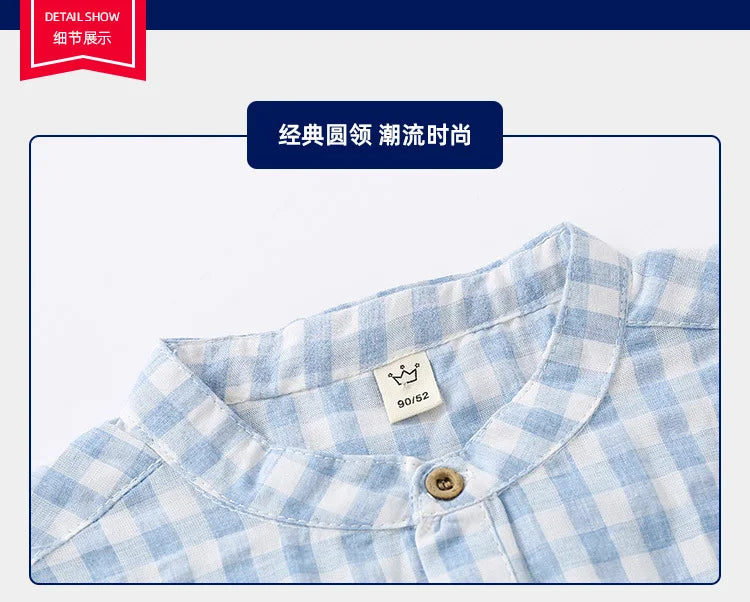 Summer Cotton Linen Boys Shirt Children Clothes Kids Tops