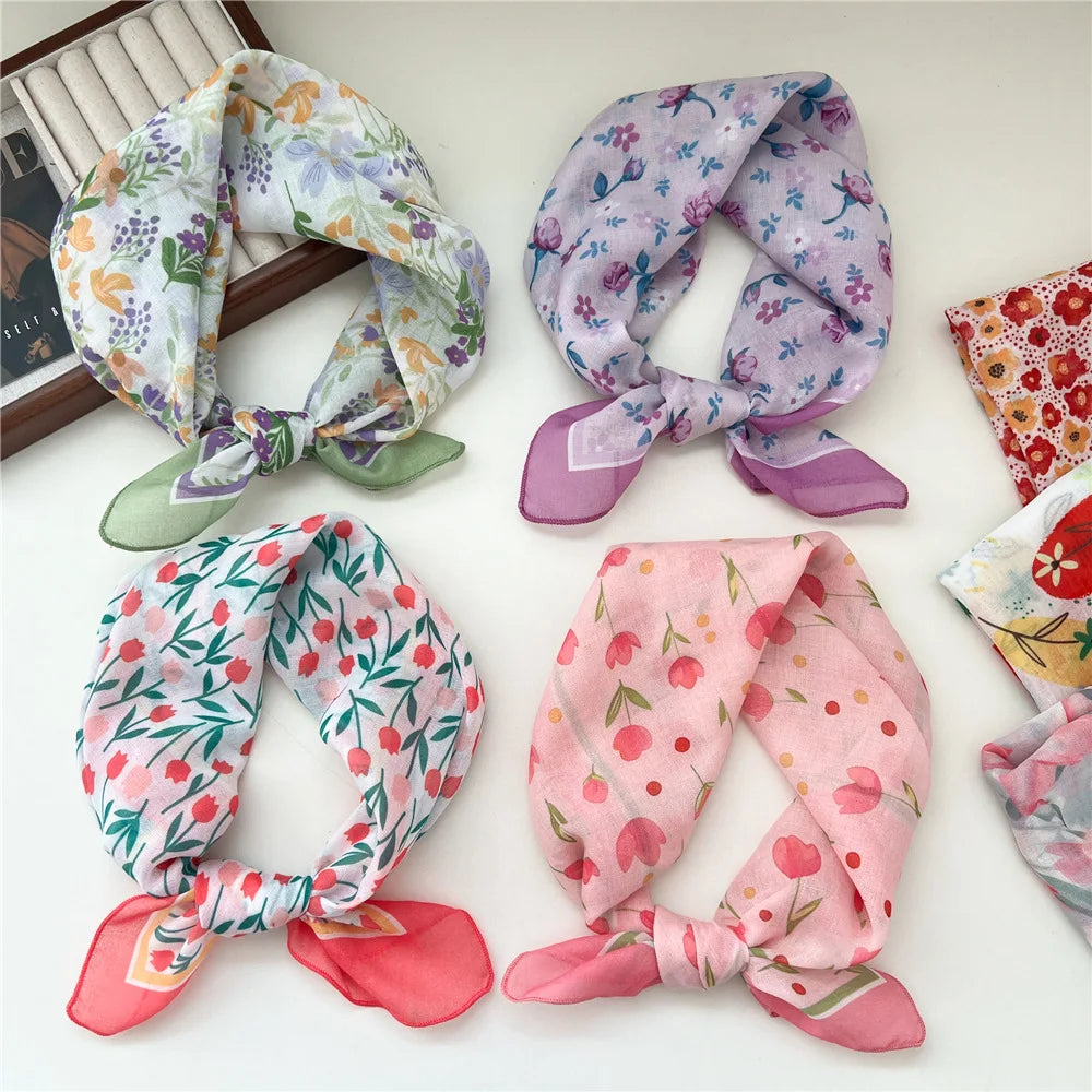 1pcscotton and linen square scarf, cherry blossom printed tie scarf, headscarf, women's filthy headscarf, women's headscarf, he