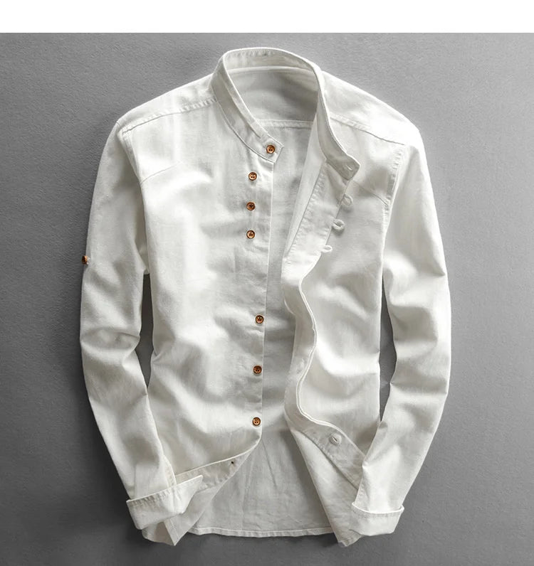 Men’s Cotton Linen Casual Long Sleeve Shirt