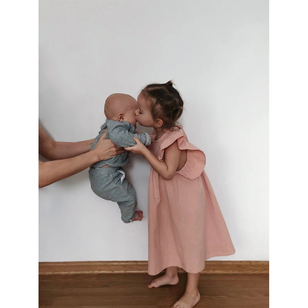 2025 Summer Kids Girls Dress Cotton Linen