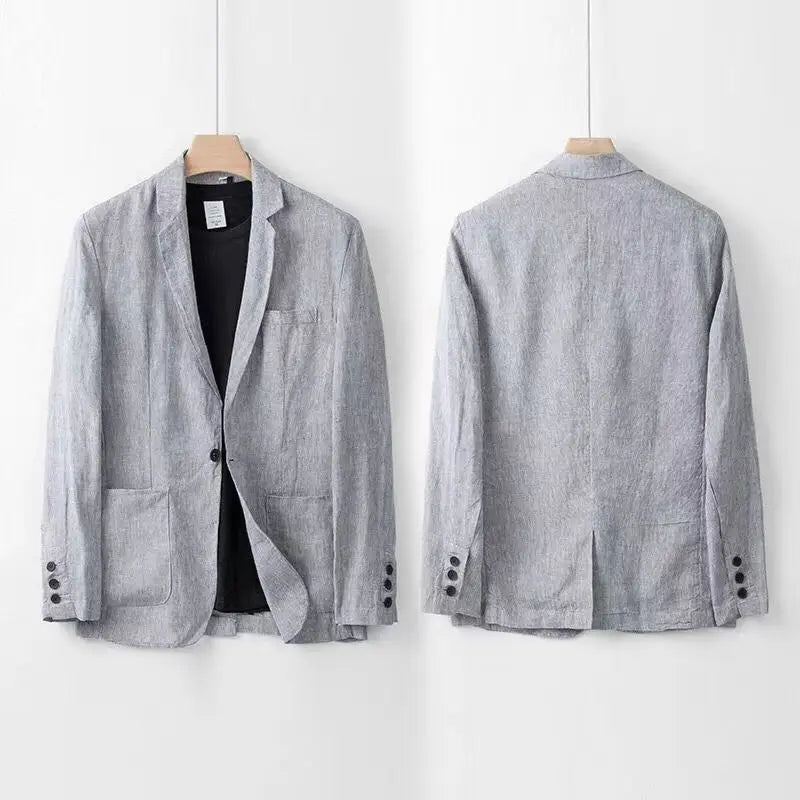 Spring Autumn Fashion Men Linen Two-piece Set Blazer Jacket