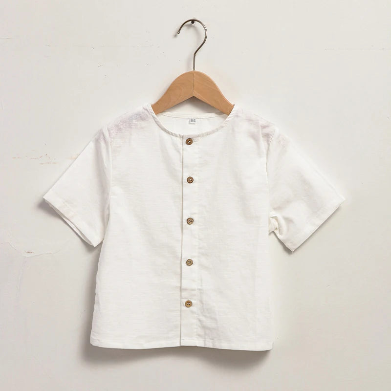 Boys Cotton And Linen Short-Sleeved