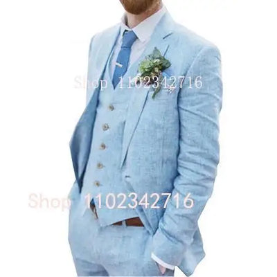 Costume Homme 3 Piece Linen Men Suits