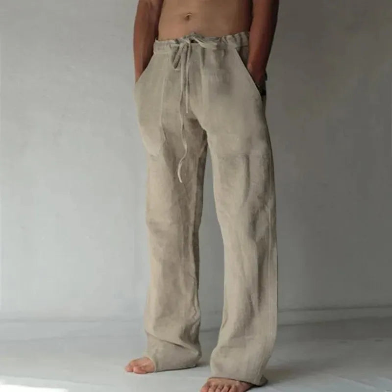 Men's Cotton Linen Long Pants Summer Solid Color