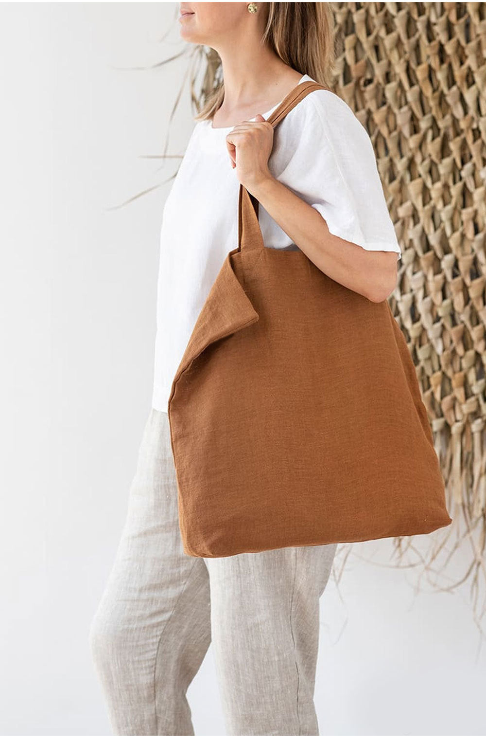 Linen 100% Pure Hemp Shoulder Bags Large Capacity Handbag Portable Shopping Bag Supermarket Environmental Cloth Pouch Women Bag