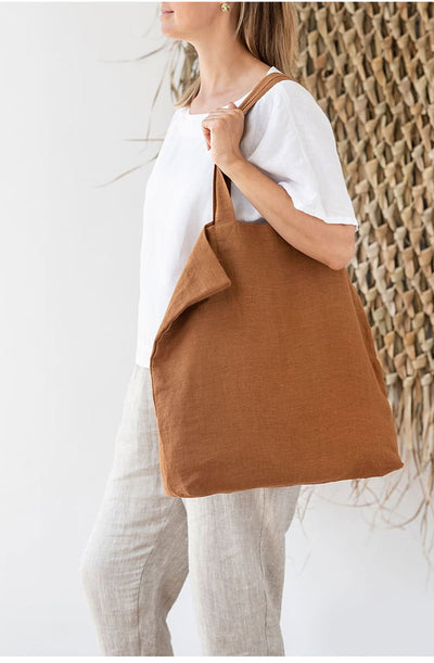 Linen 100% Pure Hemp Shoulder Bags Large Capacity Handbag Portable Shopping Bag Supermarket Environmental Cloth Pouch Women Bag