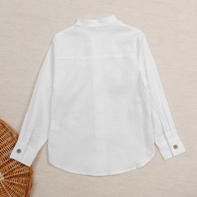 Boys White Linen Shirt Autumn male