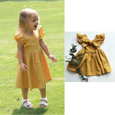 2025 Summer Kids Girls Dress Cotton Linen