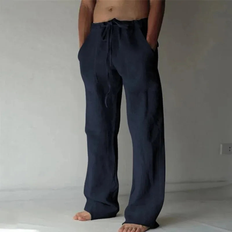 Men's Cotton Linen Long Pants Summer Solid Color