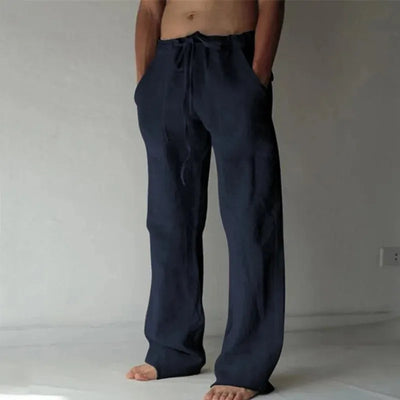 Men's Cotton Linen Long Pants Summer Solid Color
