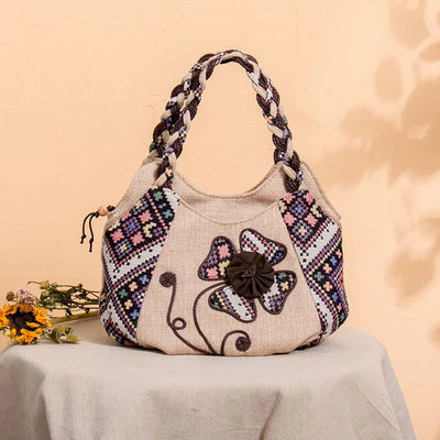 Vintage Linen Handbag for Women National Style Handle Bag