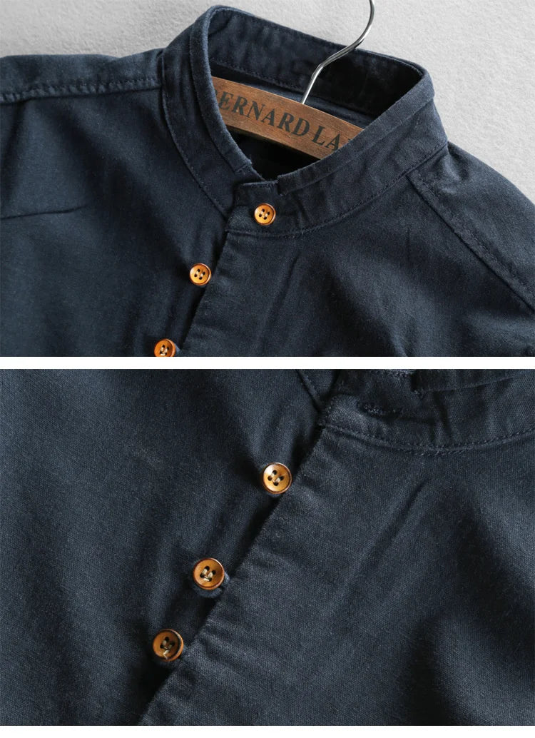 Men’s Cotton Linen Casual Long Sleeve Shirt