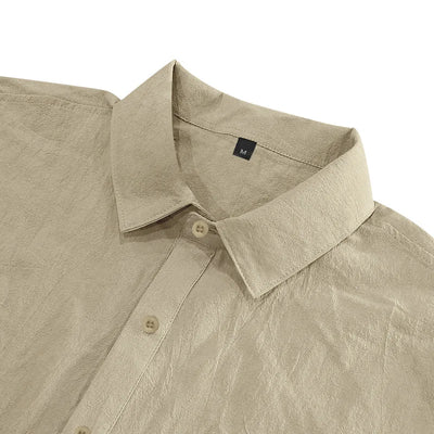 Men's Cotton Linen Short-Sleeved Shirt Summer Solid Color